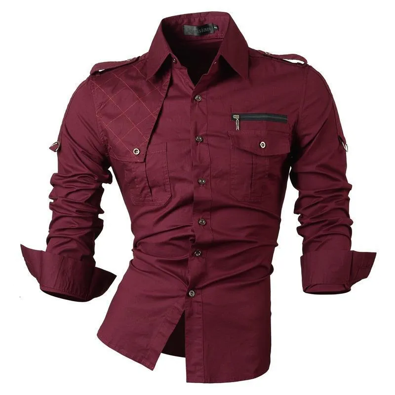 Mäns avslappnade skjortor Jeansian Men's Casual Dress Shirts Fashion Desinger Stylish Long Sleeve 8371 Winered 230227