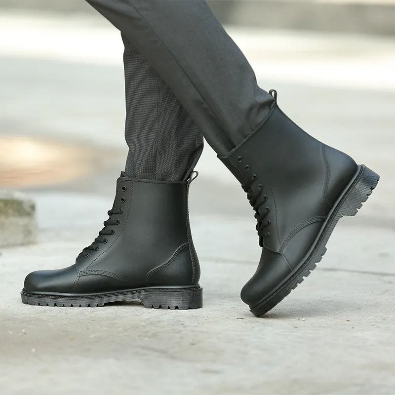 Waterproof Ankle Rain Boots Lace Up Rubber Boots for Men Showave Men main image 4