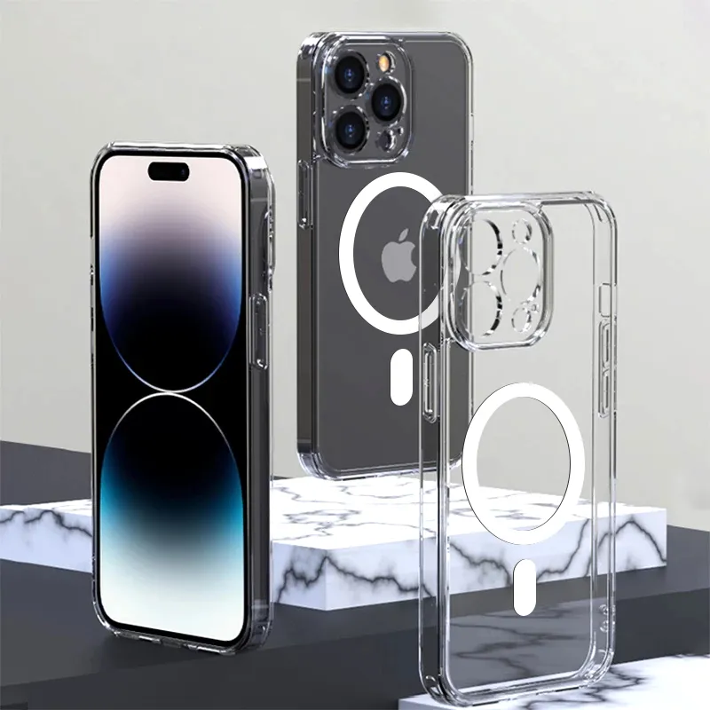 Magsafe magnetiskt transparent fodral för iPhone 13 12 Mini 11 14 Pro Max 8 Plus SE X XR XS Max Wireless laddning Clear Acrylic Back Cover Cover