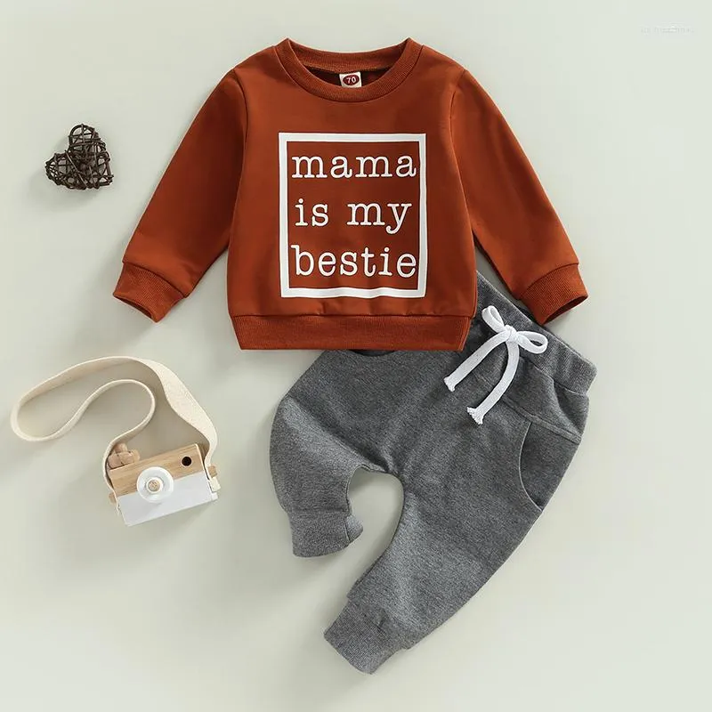 Conjuntos de ropa Niño Bebé Niño Primavera Otoño Ropa Conjunto Manga larga Cuello redondo Letra Impresión Sudadera Banda Color Sólido Pantalones 0-3T