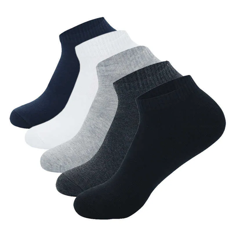 Meias masculinas 5 pares Men de baixo corte meias de cor sólida cor preta branca meias de algodão respirável masculino esporte curto -meias homens homens homens z0227