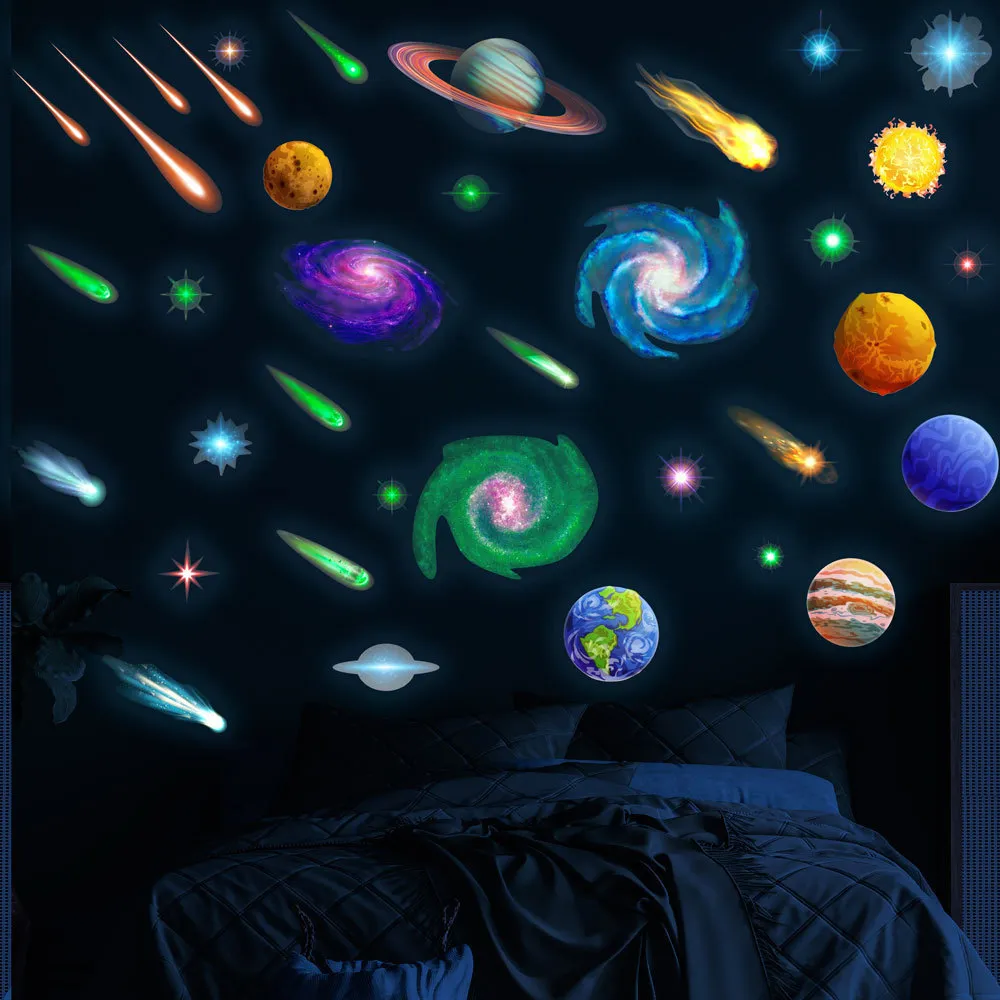 Long Lasting Ceiling Glow Stars for Boys Room, Toddler Wall Decal