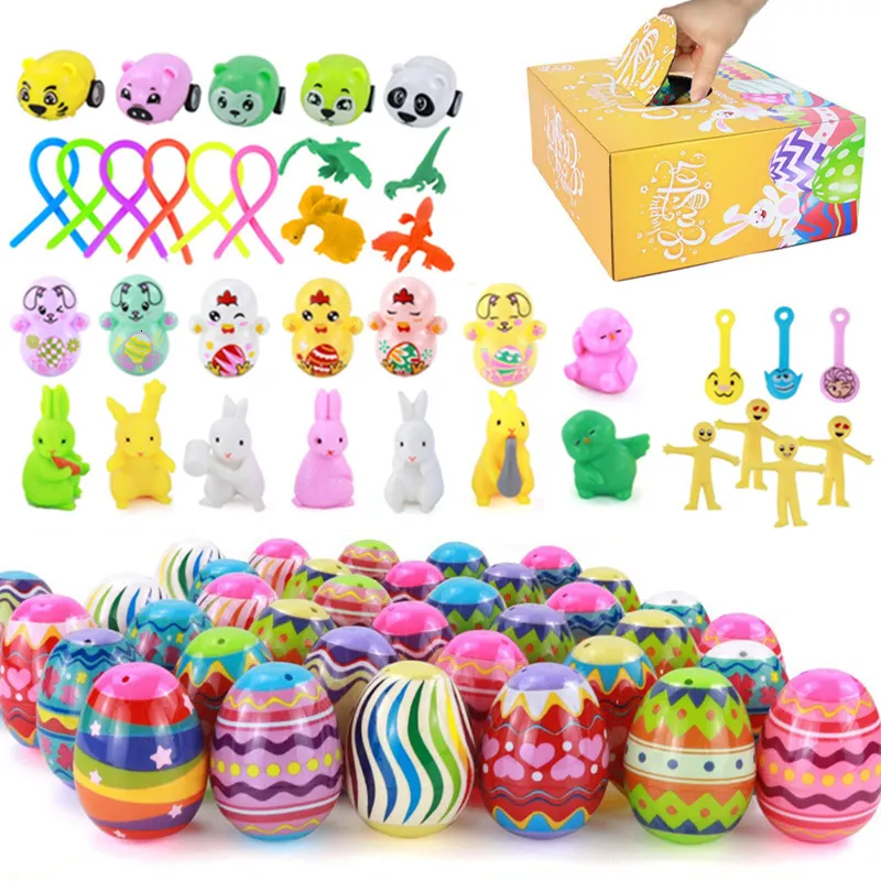 Andra leksaker Portable Plastic Colorful Easter Eggs Creative Easter Gift Box Kids Toy Decoration For Home Wedding Birthday Party Diy Craft 230227