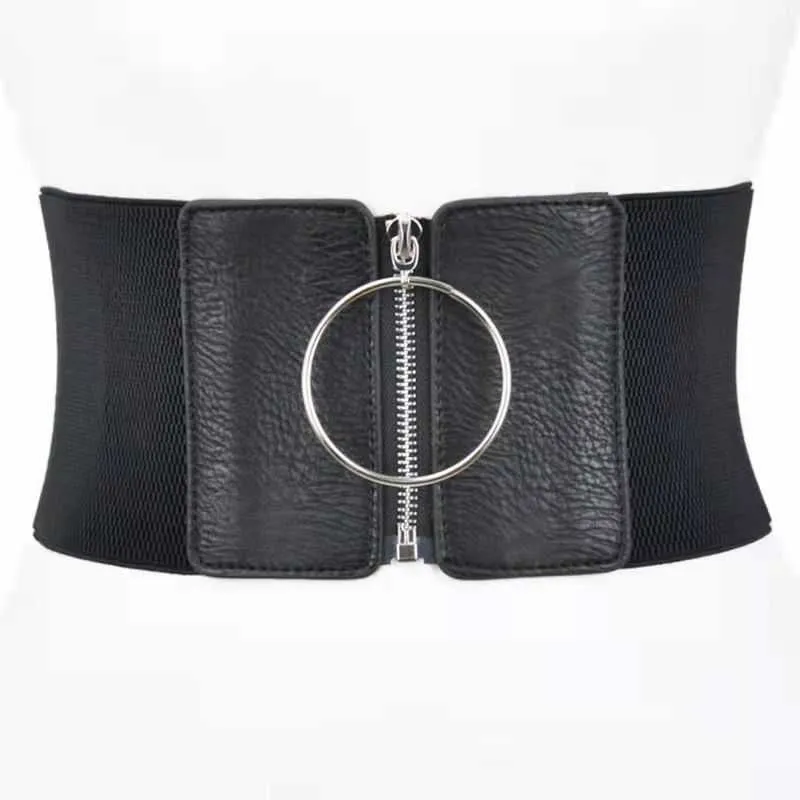 Ceintures ceinture large pour femmes robes élastiques ceintures femme grand anneau de cercle en métal noir dames sangle de taille 124 Z0223