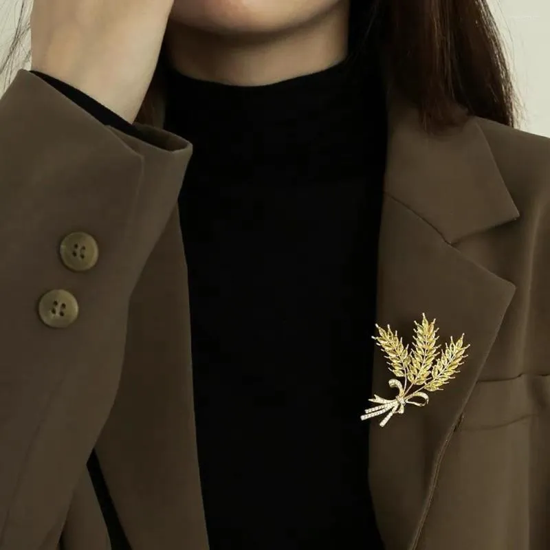 Brooches Simple Crystal Wheat Ear Brooch Men And Women Temperament Pin Suit Cardigan Shawl Buckle Corsage Accessories