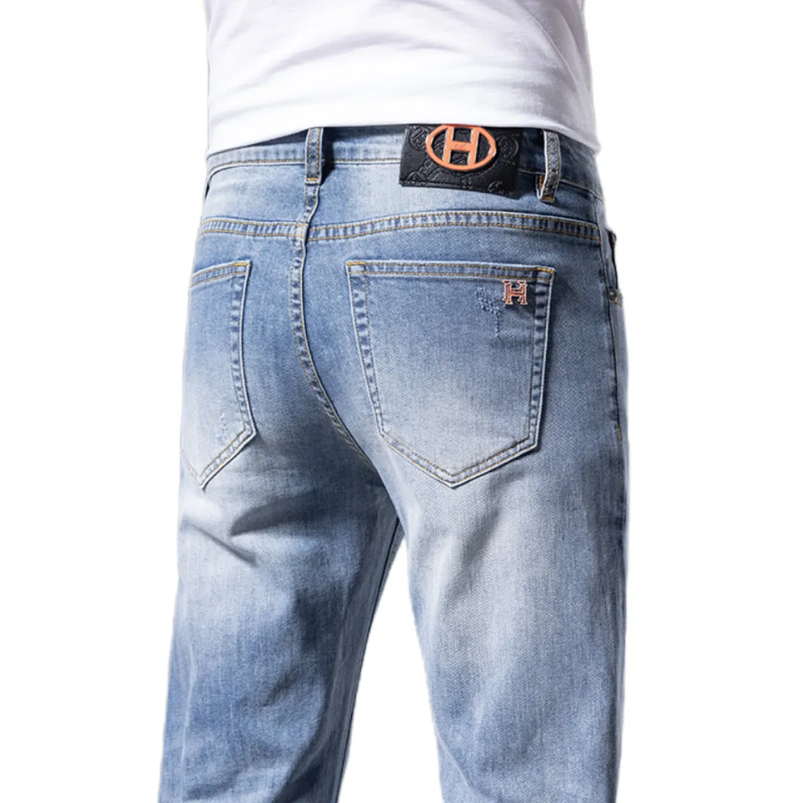 Men's Jeans Spring Summer Thin Slim Fit European American High-end Brand Small Straight Double F Pants Q9545-2