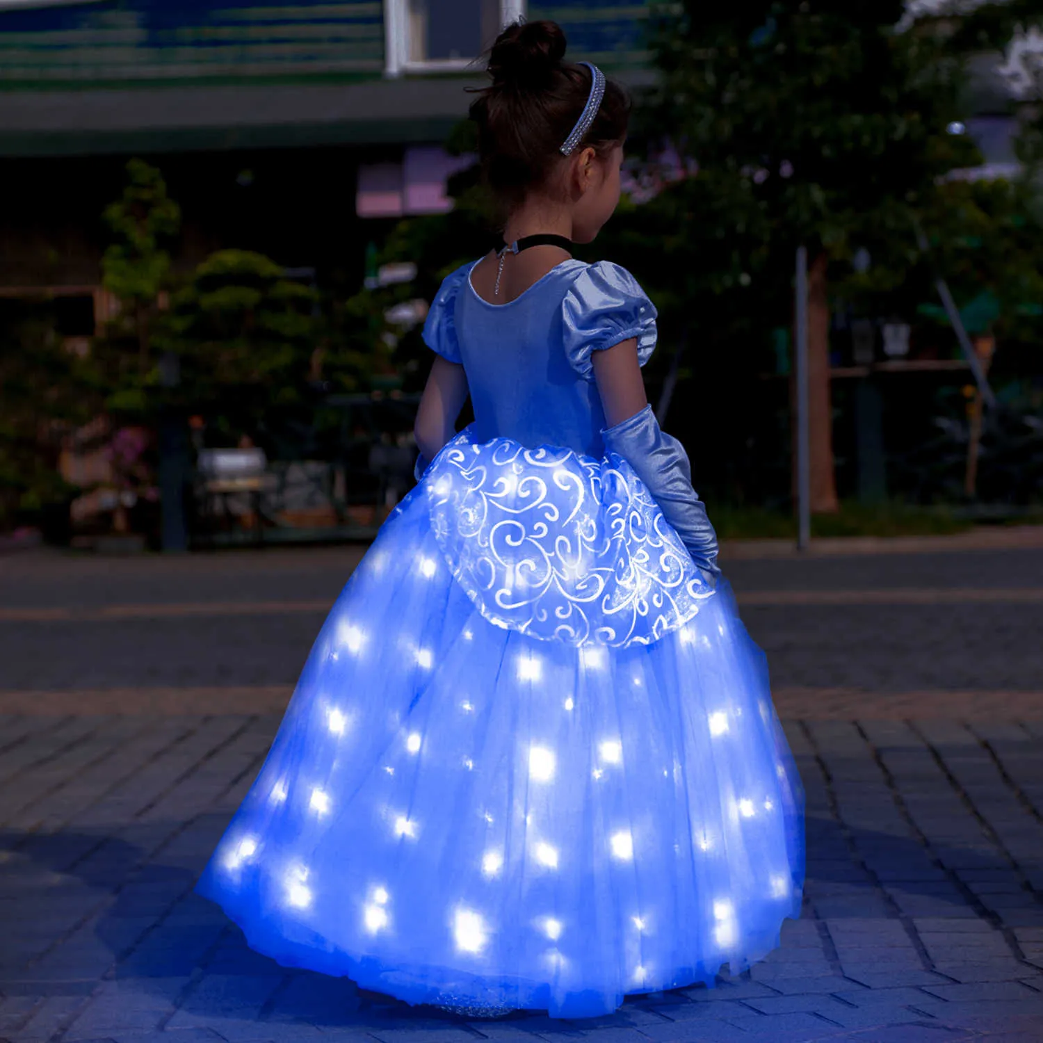 Robes de fille Filles Cendrillon LED Light Up Robe Cosplay Princesse  Carnaval Fantaisie Tenues Enfants Noël Fantaisie Déguisement Anniversaire