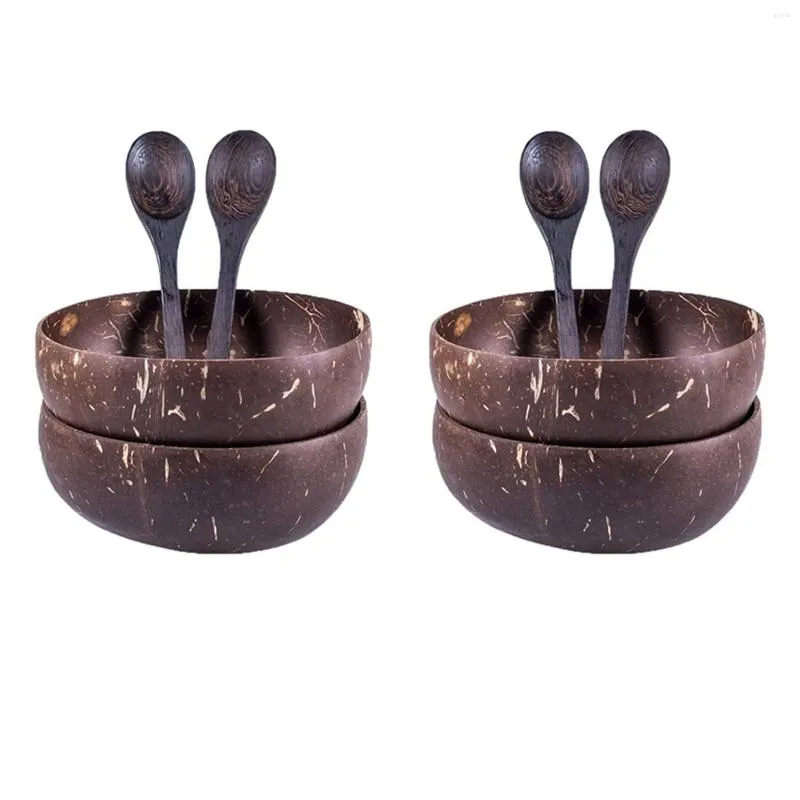 Bowls 8X Coconut And Wooden Spoons For Serving Noodle Pasta Smoothie Porridge Handicraft Decoration Shell Bowl
