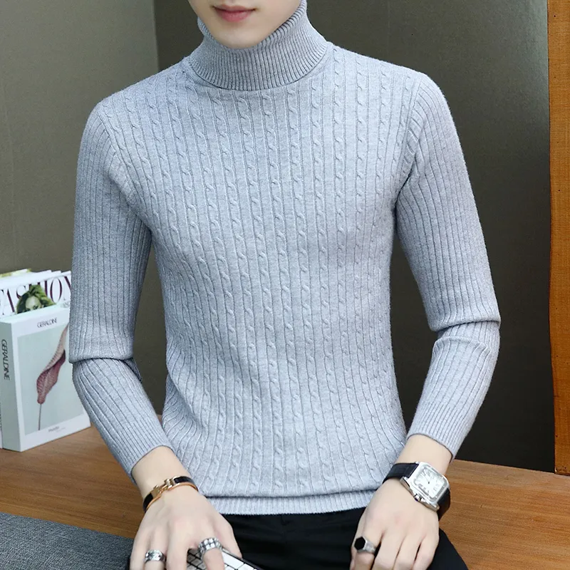 Men's Sweaters Men High Quality Winter Knit Sweaters/Male Slim Fit High Collar Tight Knit Shirt Men's Pullovers Rollneck Knitted Sweaters 230227