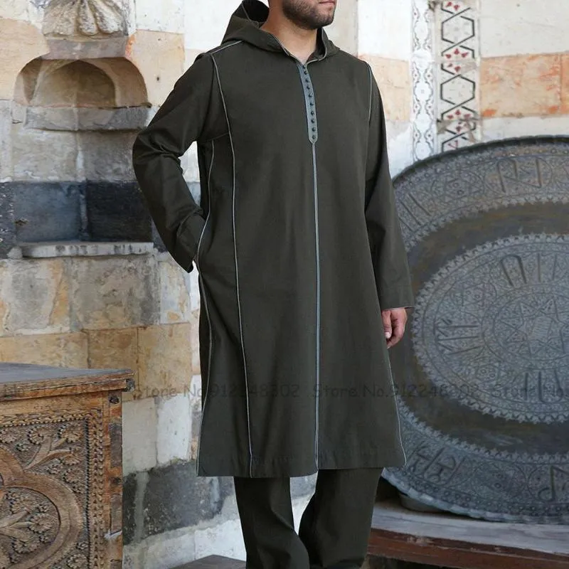 Vêtements ethniques hommes Jubba Thobe médiéval noir à manches longues manteau à capuche chemises africaines décontracté islamique musulman mode Robe Blouse Hoodies