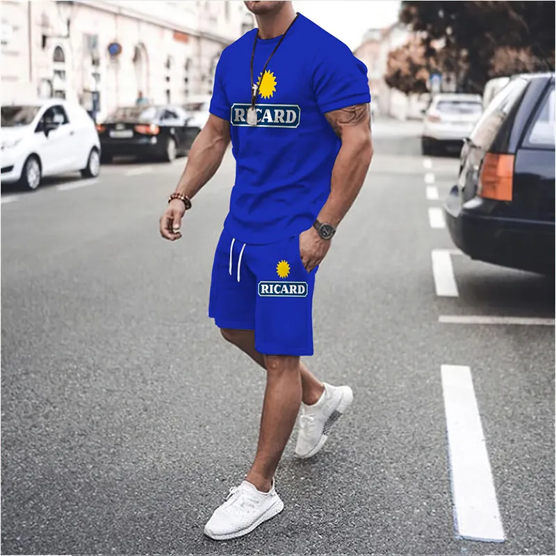 Traccetti da uomo Summer Men Sets Shirt Shirt da camicia per uomini Abbigliamento Fashion France Ricard Soild Color Suit Mash Man Sports Short Outfits 230227