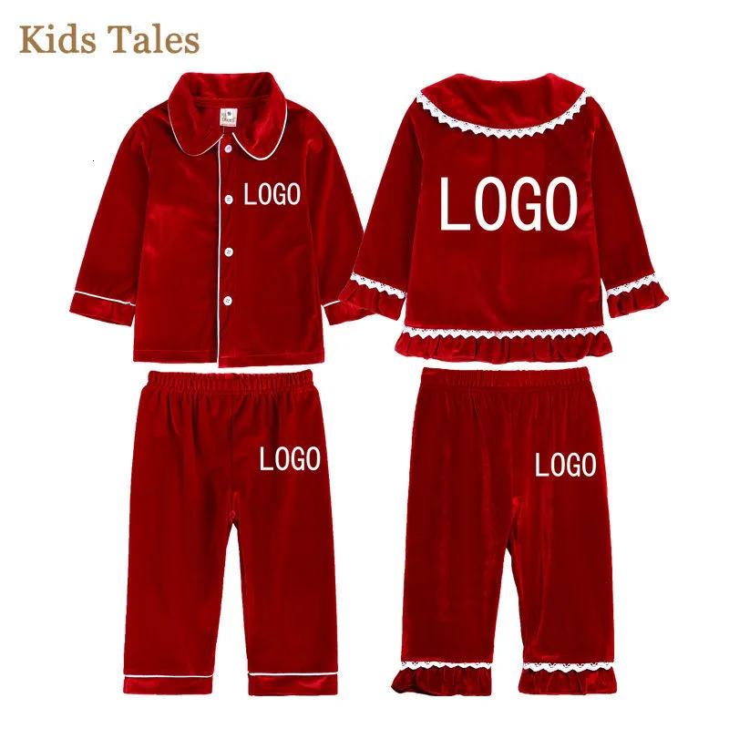 Pajamas مخصصة مخصصة للأطفال Boy Boy Girl Velvet Christmas Pajamas Set DIY أضف صورة نصيةك على الأكمام الطويلة Topspants Toddler Sleepwear 230227