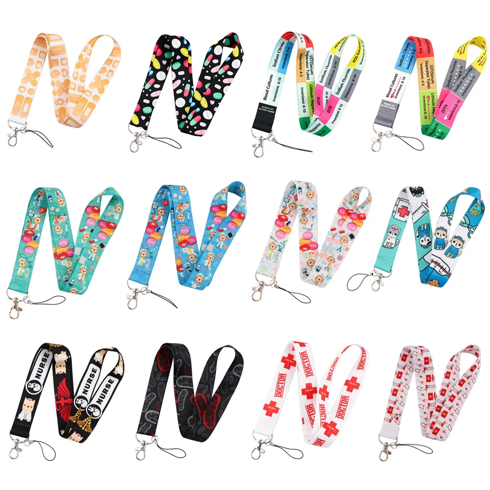 10 Pcs / Lot Fashion Accessories Nursing Design Neck Strap Polyester Cartoon Nurse Hospital Medical Print Lanyard For Healthcare Worker Accessories