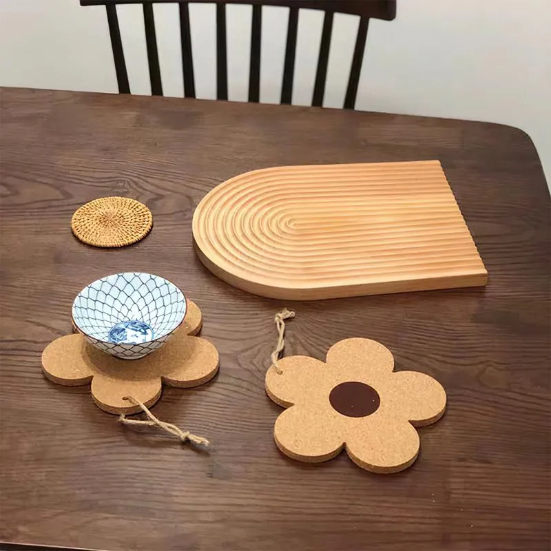 Tapetes de mesa, almohadillas colgantes de corcho, taza con forma de flor de madera, decoración de cocina, tapete resistente al calor, posavasos para tazas de vino y bebidas