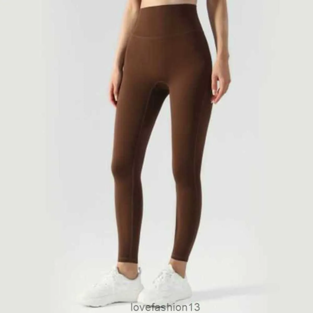 pink leggings Aloss Yoga High Elastic Nude Feeling Peach Hip Embarrassment Thread Closing Double Sided Brushed Sports Fitness
