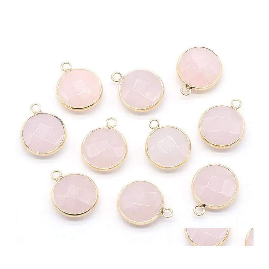 CAR DVR CHARMS FACETED GEMSE Golden Plated Natural Stone Chakra Reiki Healing Pink Crystal Pendants For DIY Armband Necklace Jewelry Acc Dr Dhenm