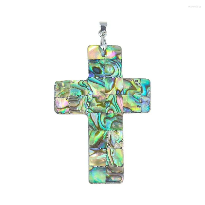 Collane con ciondolo Conchiglia di abalone naturale Croce Madreperla Mosaico Collana artigianale Cristianità Iperbole Donna Creazione di gioielli Charms