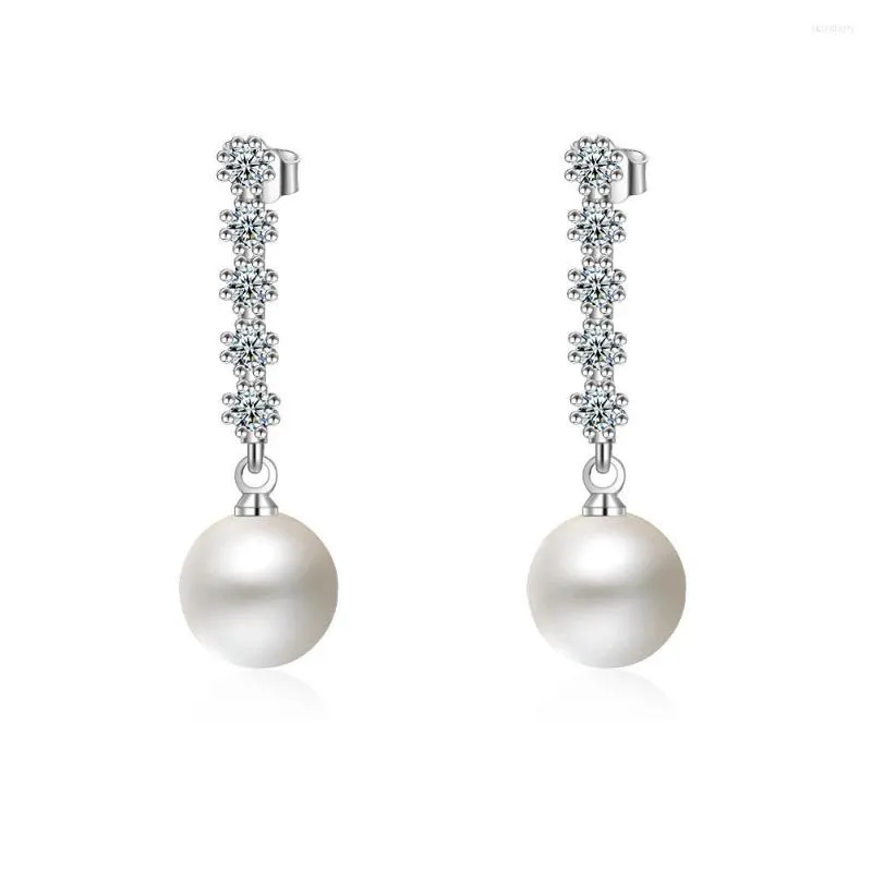 Orecchini a bottone Moda Donna Argento 925 Orecchino ad ago Ciondolo lungo Fiocco di neve Zirconia Perla Gioielli Regalo di Natale