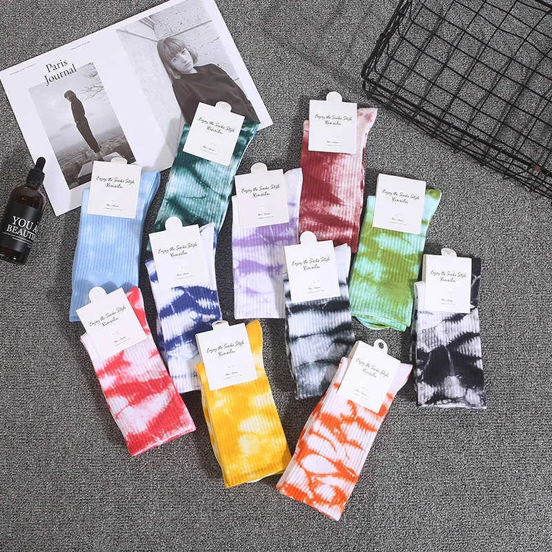 Men's Socks Spring Summer New Tiedye Socks Hiphop Pure Color All Cotton Man and Woman Socks Z0227