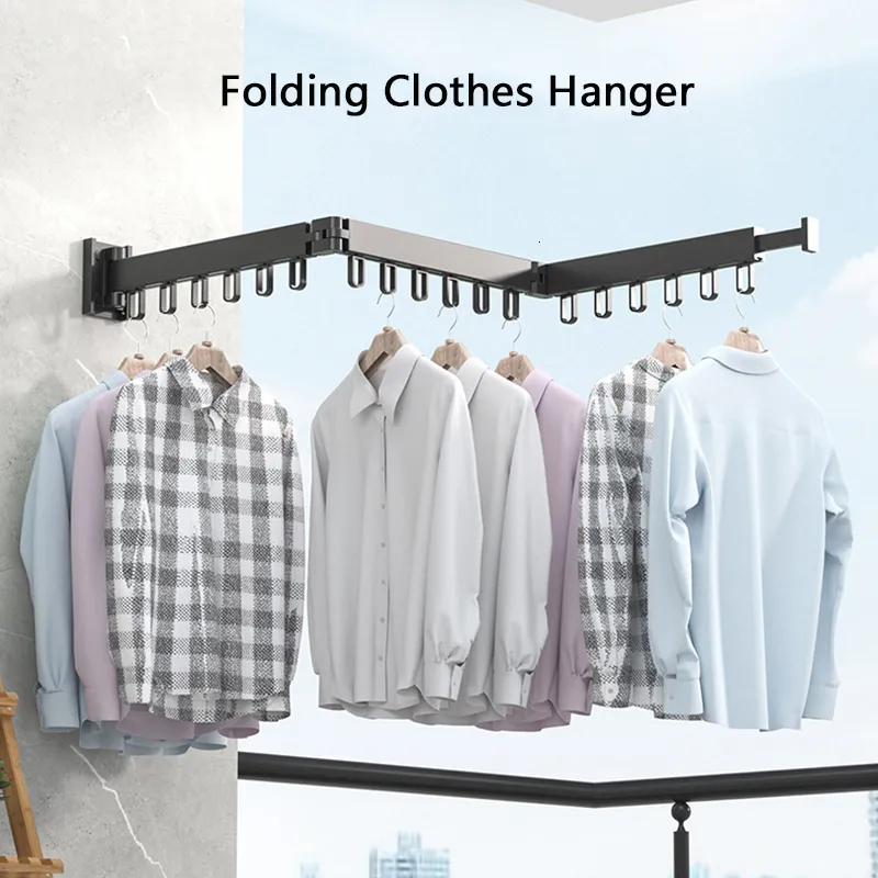 Wall Mount Folding Clothes Drying Rack Thickened Aluminum Retractable Indoor Outdoor Hanger Organizer