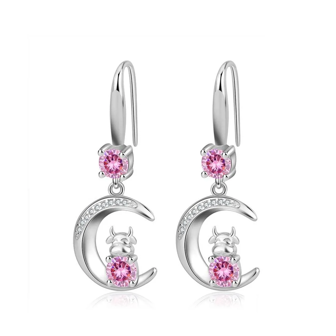 bil dvr charm moon cow charms s925 stämpel sier örhängen blå rosa vit zirkon örhänge smycken glänsande kristalltassar hoops piercing för kvinnor dhhlr