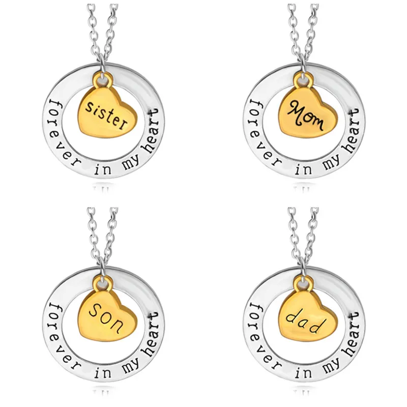 Forever in my heart Designer Collier Femme Lettres Mens Collier Papa Maman Fils Argent Pendentif Alliage Homme Colliers Pendentifs Bijoux Mères Fête Des Pères Cadeau De Famille