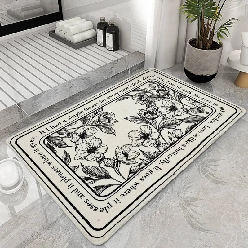 Tapis de porte Floral, absorbant l'eau, pour salle de bain, paillasson en Faux cachemire, antidérapant, alfombra dormitorio juvenil 230227