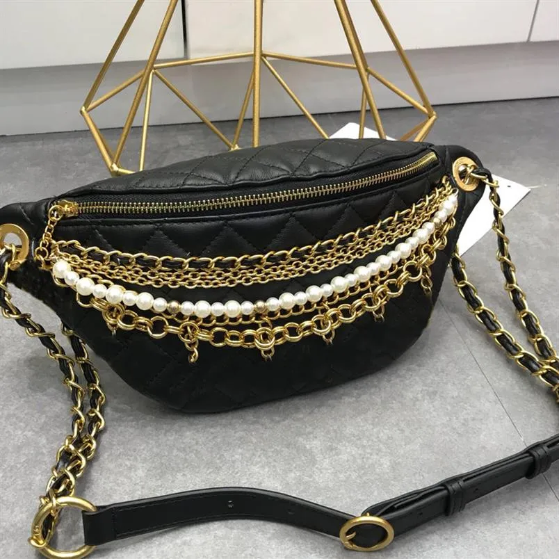 Designer-Chest-Pack Taillenbeutel Frauen Handtasche Geldb￶rse hochwertige Perlen Ketten-Umh￤ngetasche Klassische Buchstabenzubeh￶r Taille Check B239p