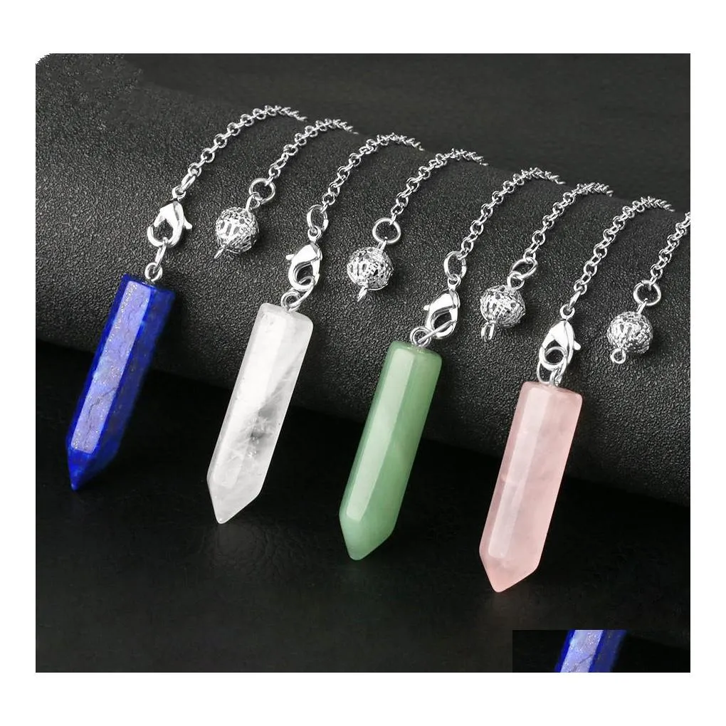 car dvr Charms Natural Stone Hexagonal Column Pendum For Dowsing Wicca Pointed Crystal Pillar Simple Pendums Reiki Pende Amet Drop Delivery Dhzyi