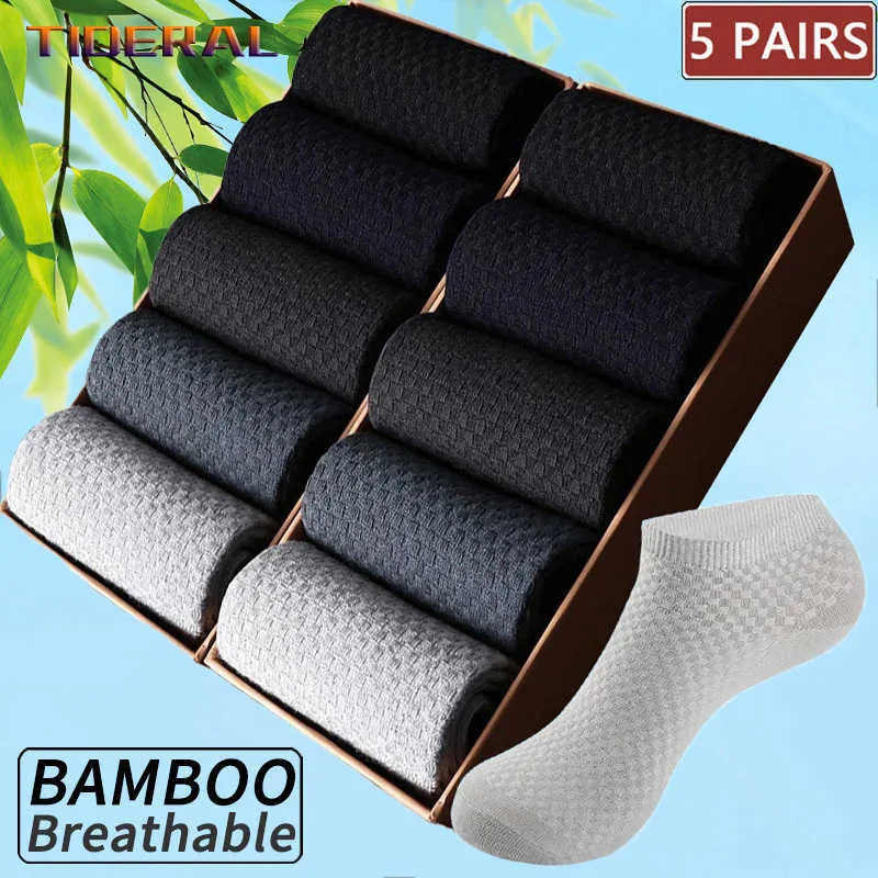 Herrstrumpor 5 parskalor Mäns korta strumpor Bambu Fiber Ankle Socks Man High Quality Summer Winter Business Black Male Dress Sock Z0227