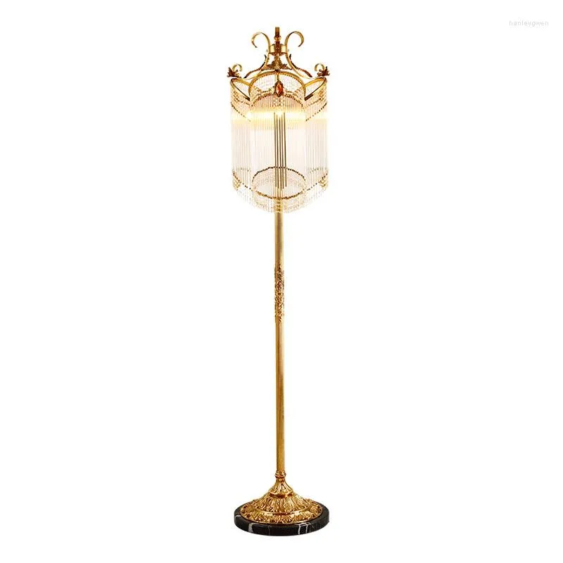 Lampade da terra DINGFA Lampada in rame pieno stile francese Atmosfera classica Soggiorno Camera da letto Comodino Luce decorativa retrò europea