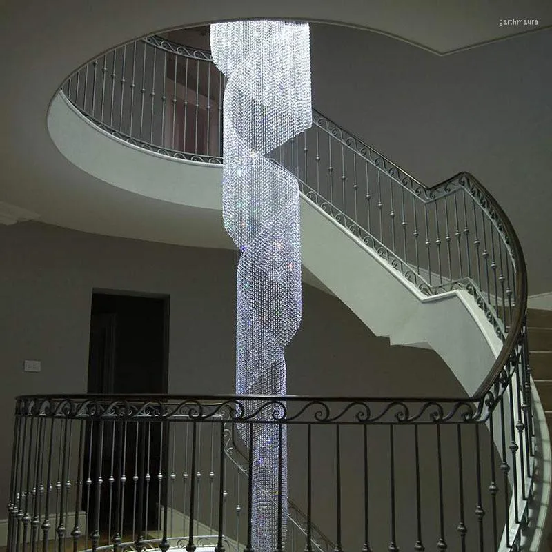 Ljuskronor långa kristallljus fixtur ledde modern spiral lyxkronkrona amerikanska trappor som lyser droppljushöjd 300 cm