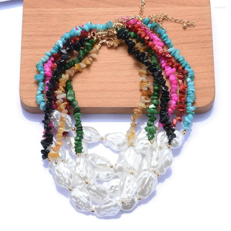 Choker mode oregelbunden faux pärla sten uttalande halsband kvinnor boho etnisk stor krage diy smycken tillbehör