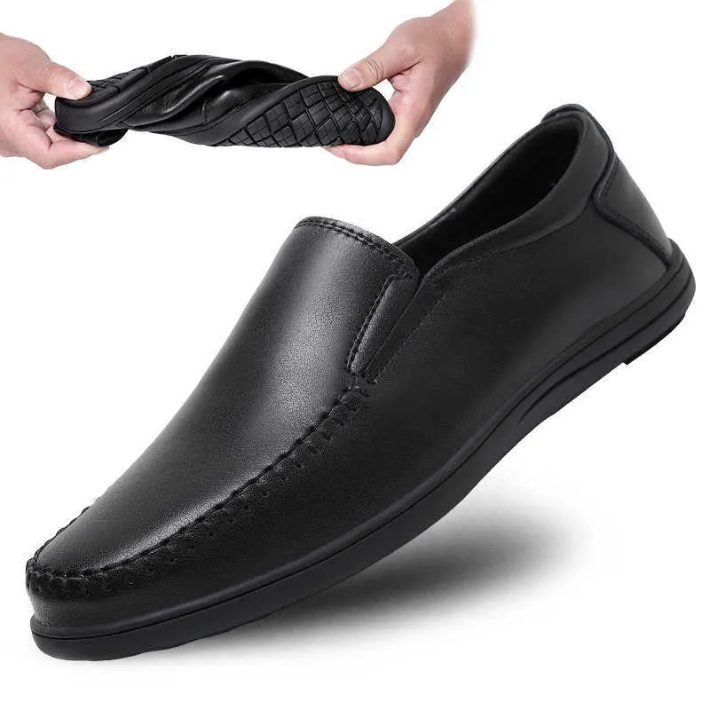 Klänningskor äkta läder män casual skor lyx varumärke formella affärsmän loafers moccasins andningsbar glid på manliga körskor svart r230227