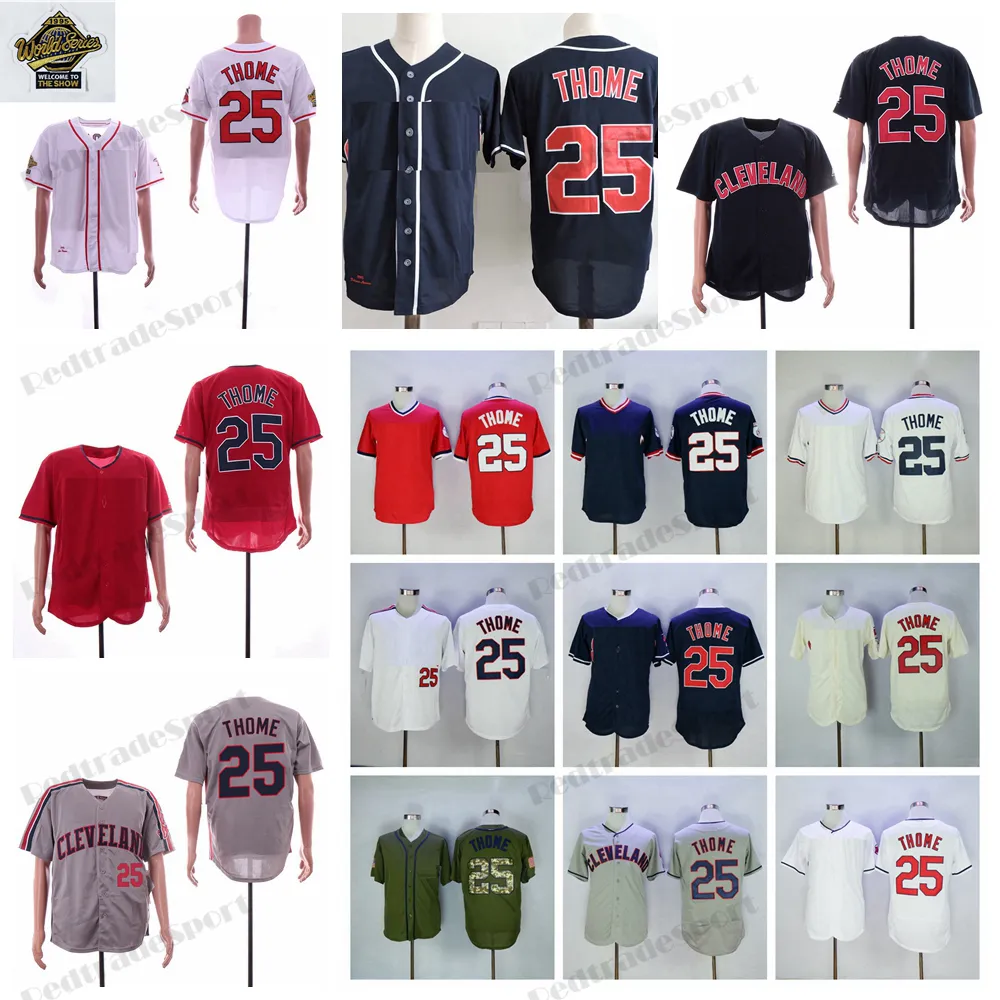 Mens 25 Jim Thome Beyzbol Formaları Vintage 1995 WS Mavi Beyaz Gri Dikişli Gömlek