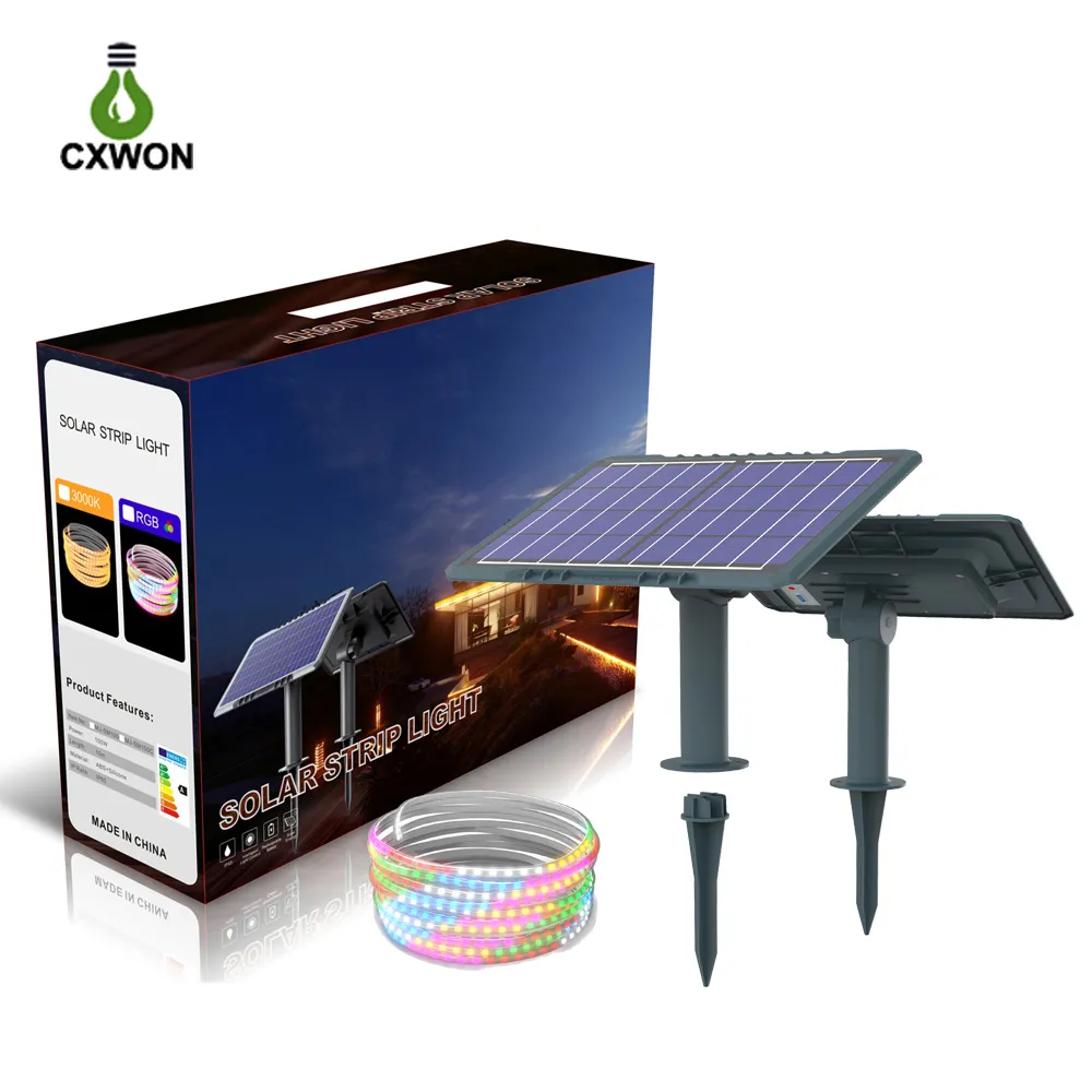 Outdoor Solar Garden Lights Waterproof 5M 10M 20M LED Strip 48led/m Rope Light 15Modes with remote control