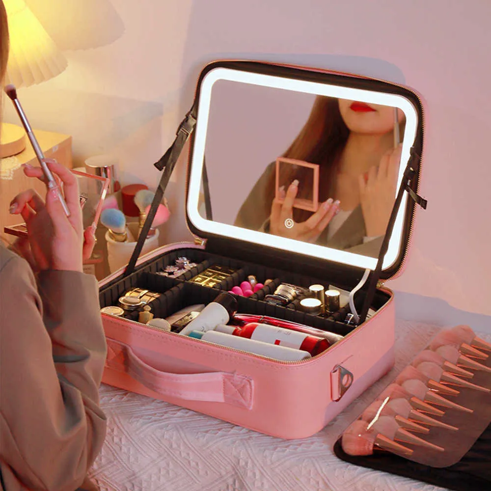 Sacs de rangement des organismes cosmétiques Luxury PU grande capacité LED MAVALUP LUMIÈRE MIRMOR DES FEMMES FEMMES PORTABLES Voyages imperméables pour Y2302