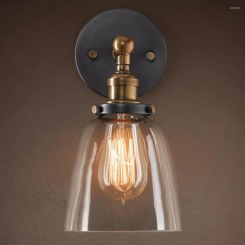 Vägglampa E27 Industrial Retro Glass Loft Light Vintage inomhusbelysning Bedside Bedroom Kitchen Restaurant Sconce