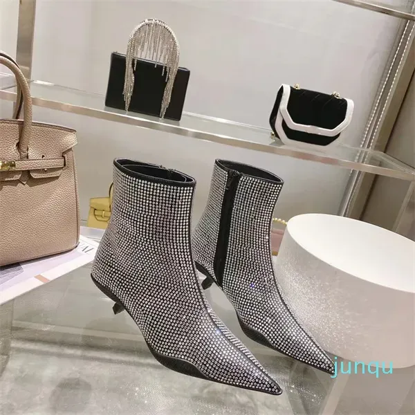 23SS Top Designer Cross Satin Crystals Boots All-Over Syntetic Crystals Luxury Commony Women's Bottom Non-Slip Ankle Boots Färgstorlek 61