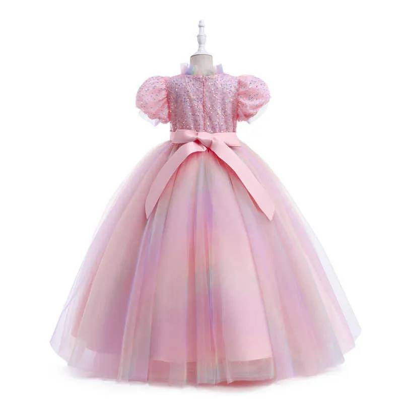 Robes de fille Grandes filles de luxe longue robe de soirée rose bleu paillettes robes de soirée formelles enfant anniversaire princesse mariage Pageant enfant robes de bal