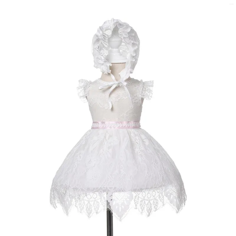 Robes d'été en dentelle pour filles de 1 an, tenue d'anniversaire, chapeau pour bébé, longueur aux genoux, vêtements de mariage, nés à 24 mois, OBF204013