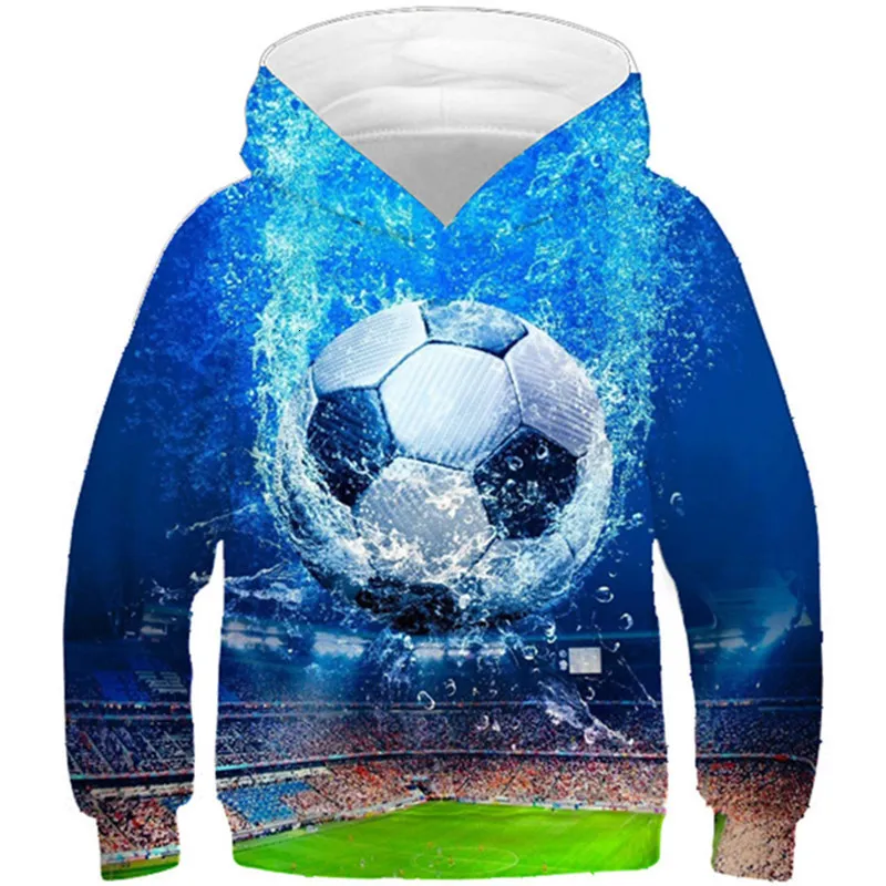 Hoodies moletons meninos meninas 3D Hoodies Kids Cool Campo Futebol de futebol estampado Blue Sweetshirts Crianças Moda Faça Pullovers engraçados Tops 230227