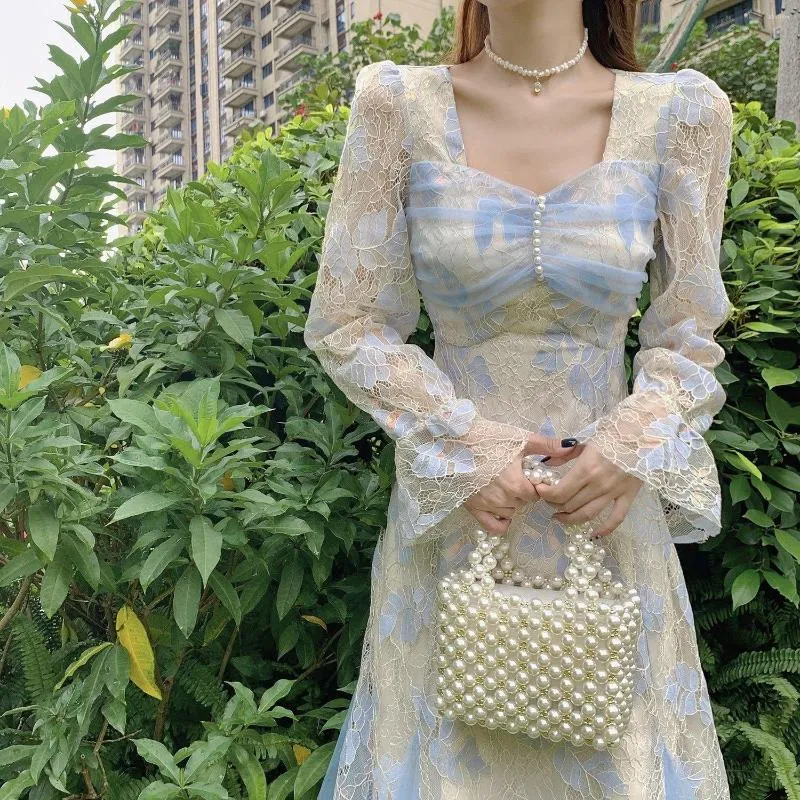 Casual Dresses 2023 Spring French Elegant Party Dress Women Long Sleeve Fairy Midi Evening Vintage Chic Design Niche Fashion