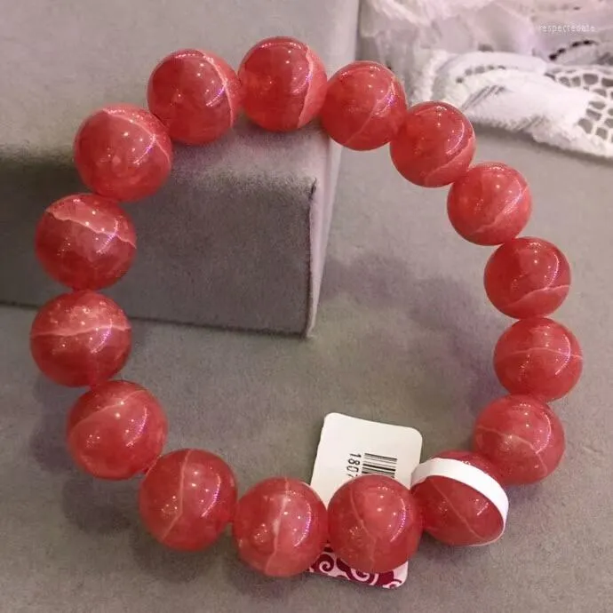 Bangle echte natuurlijke roos rhodochrosite edelstenen steen 13 mm vrouw ronde kralen armband certificaat drop cadeau