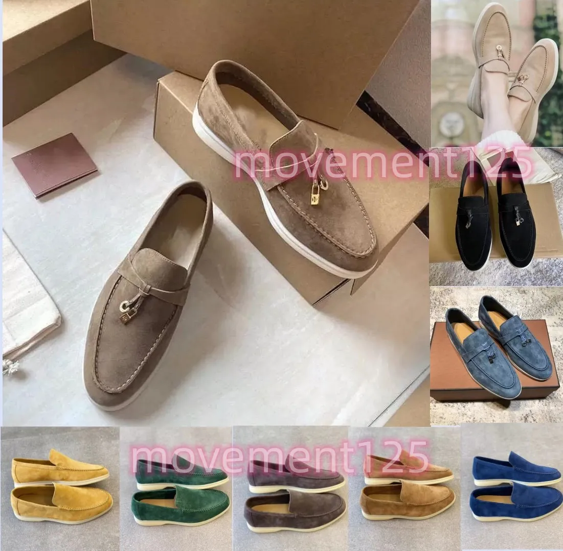 Wildleder-Freizeitschuhe für Damen, runde Zehen-Loafer, mentales Dekor, schicker Freizeitschuh, Designer-Luxusmarken-Flats, Slip-on-Turnschuhe mit dicker Sohle, Loropianas