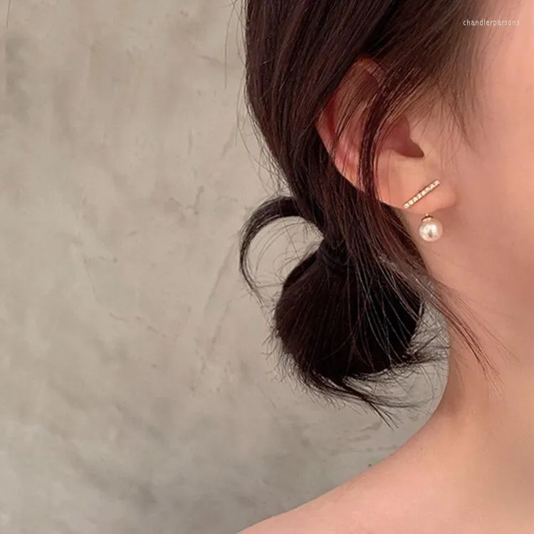 Stud Earrings 2023 Korean Fashion Style Crystal Line Metal Pearl For Women Girl Simple Gold Color Elegant Earring Trendy