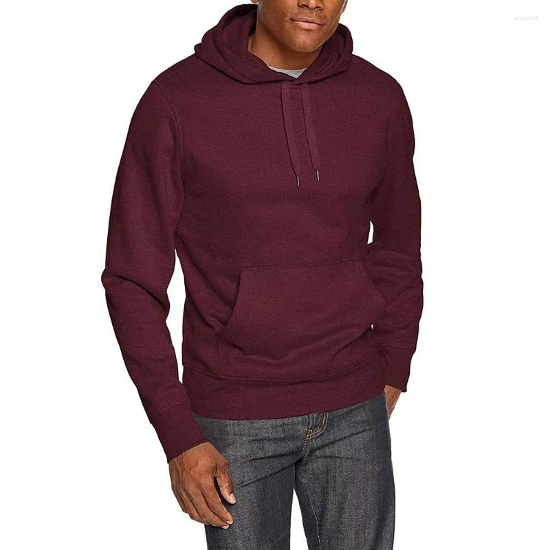 Men's Hoodies Casual Adjustable Sweatshirt Solid Color Drawstring Outwear Front Pouch Pockets Pullover Fleece Hoodie Sweatshirts