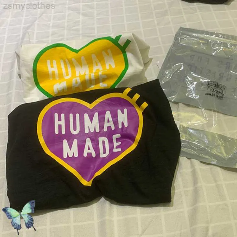 T-shirts pour hommes HUMAN MADE Love T-shirts à manches longues brodés de gaufres de couleur unie