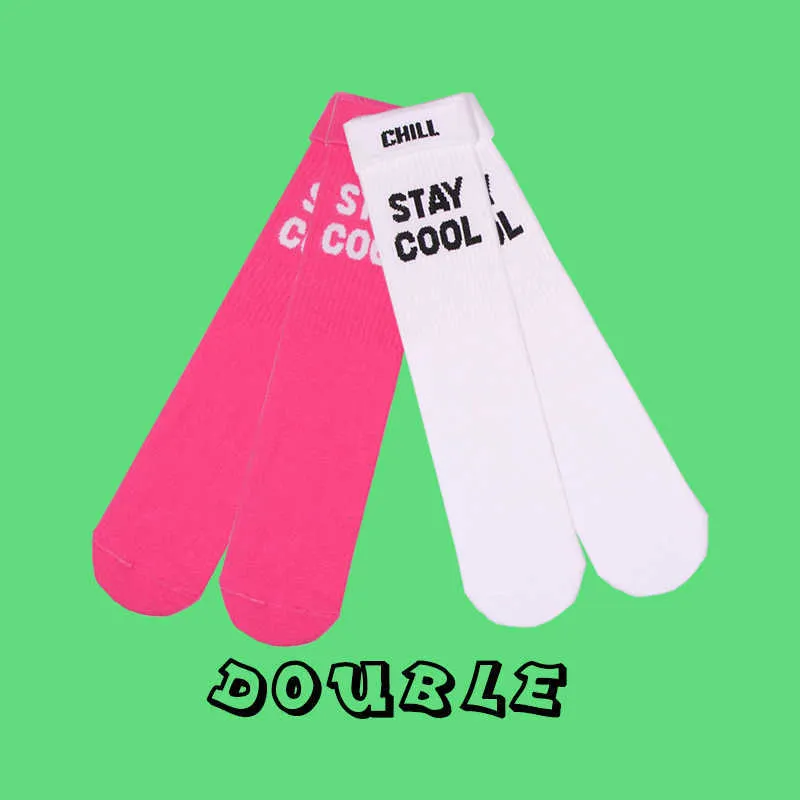 Chaussettes pour hommes Double paires STAY COOL Mode Turnup Creative Hommes Lettres Hiphop deux chaussettes Rose Femmes Street Skate Chaussette longue Z0227