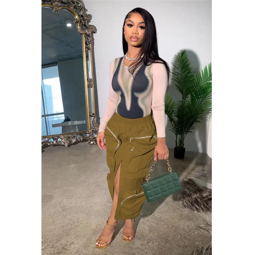 Save Big on Bulk Camouflage Split Skirt New 2024 Designer Camouflage Skirt  Women Dresses Spring Summer New Style Split High Waist Skirts Female Big
